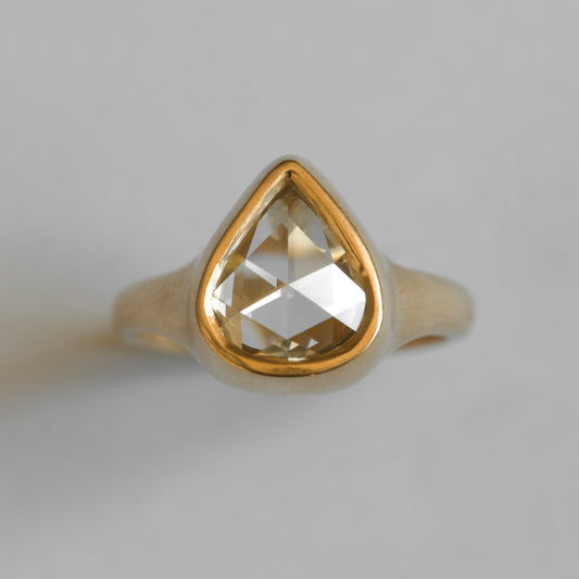 Antique Rose Cut Pear Diamond - 18ct Gold Ring