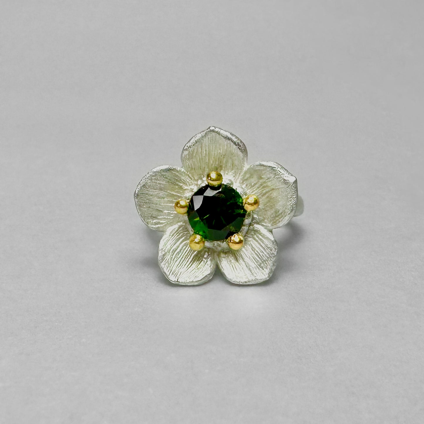 Flower Ring - Green Tourmaline- Silver