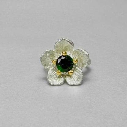 Flower Ring - Green Tourmaline- Silver