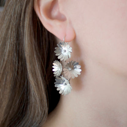 Fiori Four-Flower Earrings - Silver