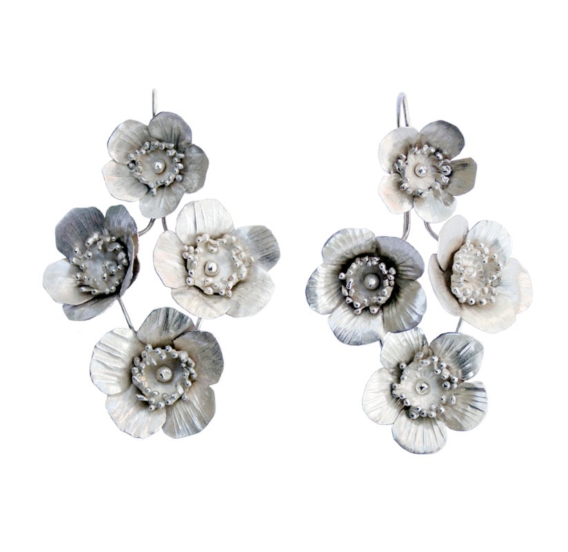 Springtime Four-Flower Earrings - Silver