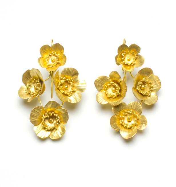 Springtime Four-Flower Earrings- Solid 18ct Yellow Gold