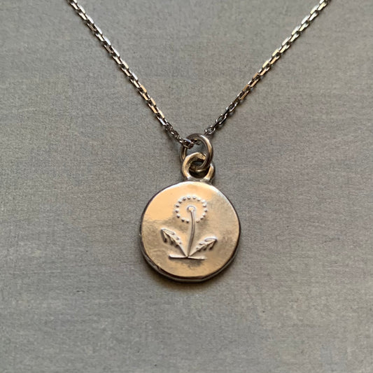 Tiny Dandelion pendant- Silver